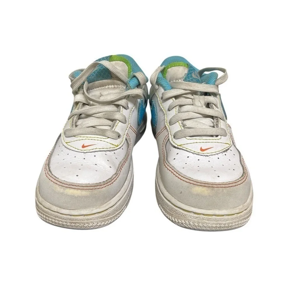Nike Air Force 1 Low Kids 9C White Blue Green FJ4811-100 Contrast Stitch